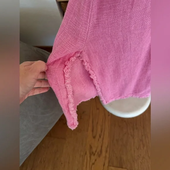 Venti6 Italian linen/cotton Bubblegum Pink Frayed Hem Maxi Dress - Picture 4 of 8